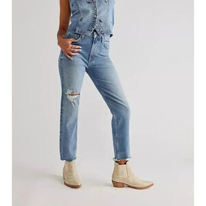 Citizens of Humanity Daphne Crop High-Rise Stovepipe Jeans Blue Distressed 25